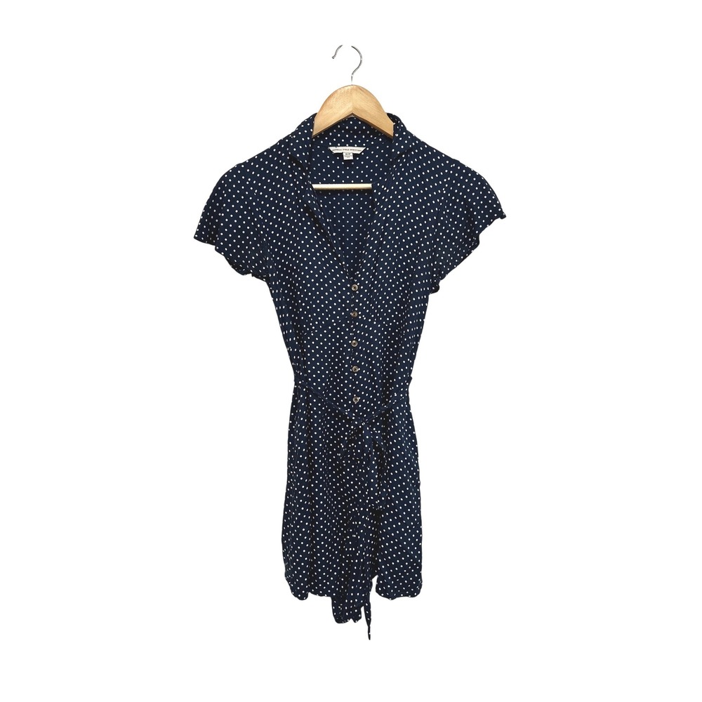 American Eagle Outfitters Navy Polka Dot Button Front Romper XS